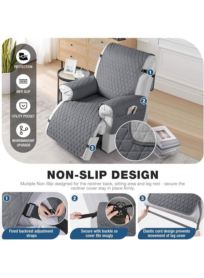 Waterproof Recliner Cover - Recliner Cover with Non-Slip Granule, Recliner Chair Covers with Elastic Band, Recliner Chair Covers for Reclining Chair (Dark Grey) - Image 2